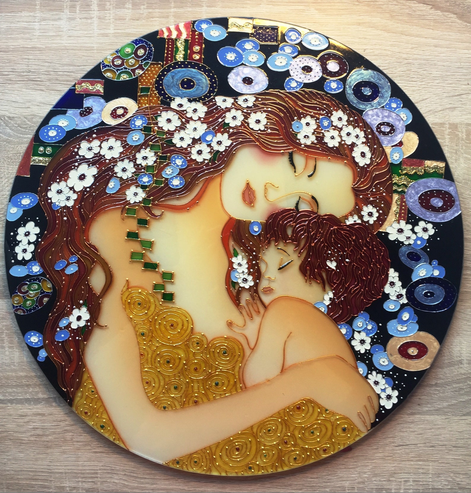 Klimt Mother and child Stained glass panel Wall Hangings Etsy