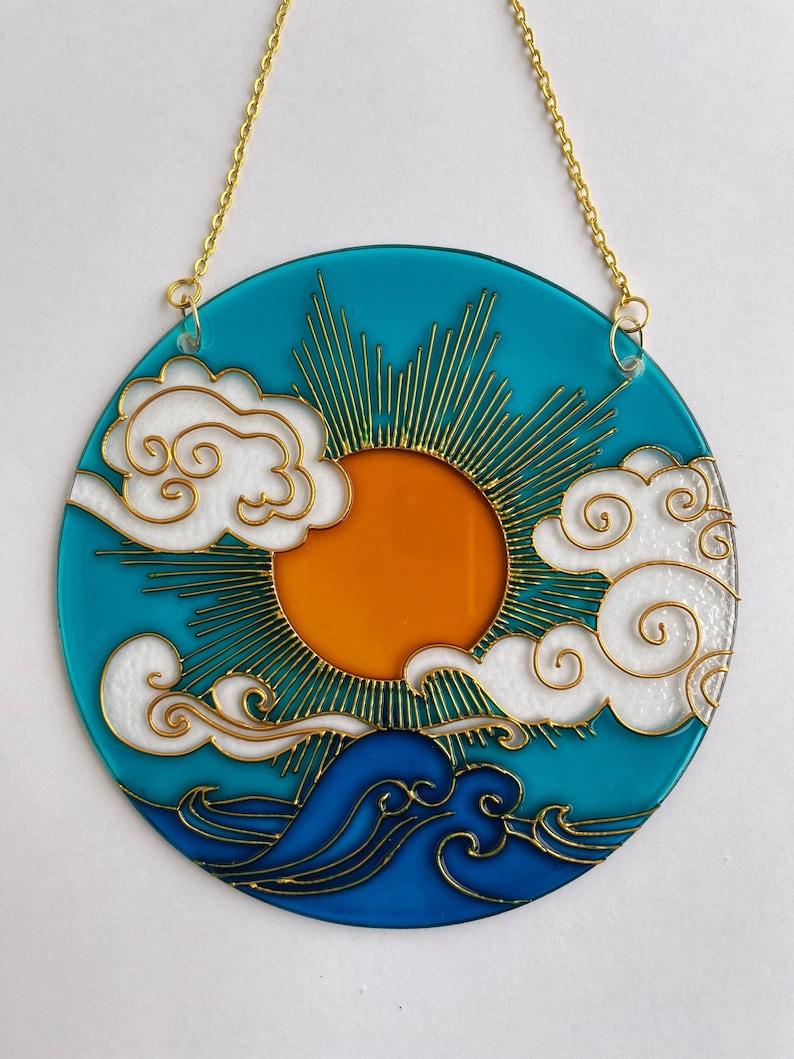 Stained glass Sun Cloud Sea Suncatcher for window hangings image 1