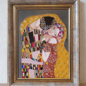 Klimt The Kiss Glas-in-lood paneel Huwelijkscadeau Cadeau voor huwelijksverjaardag Glas-in-lood schilderij