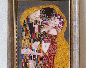 Klimt Der Kuss Glasmalerei Panel Hochzeitsgeschenk Geschenk zum Hochzeitstag Handmalerei