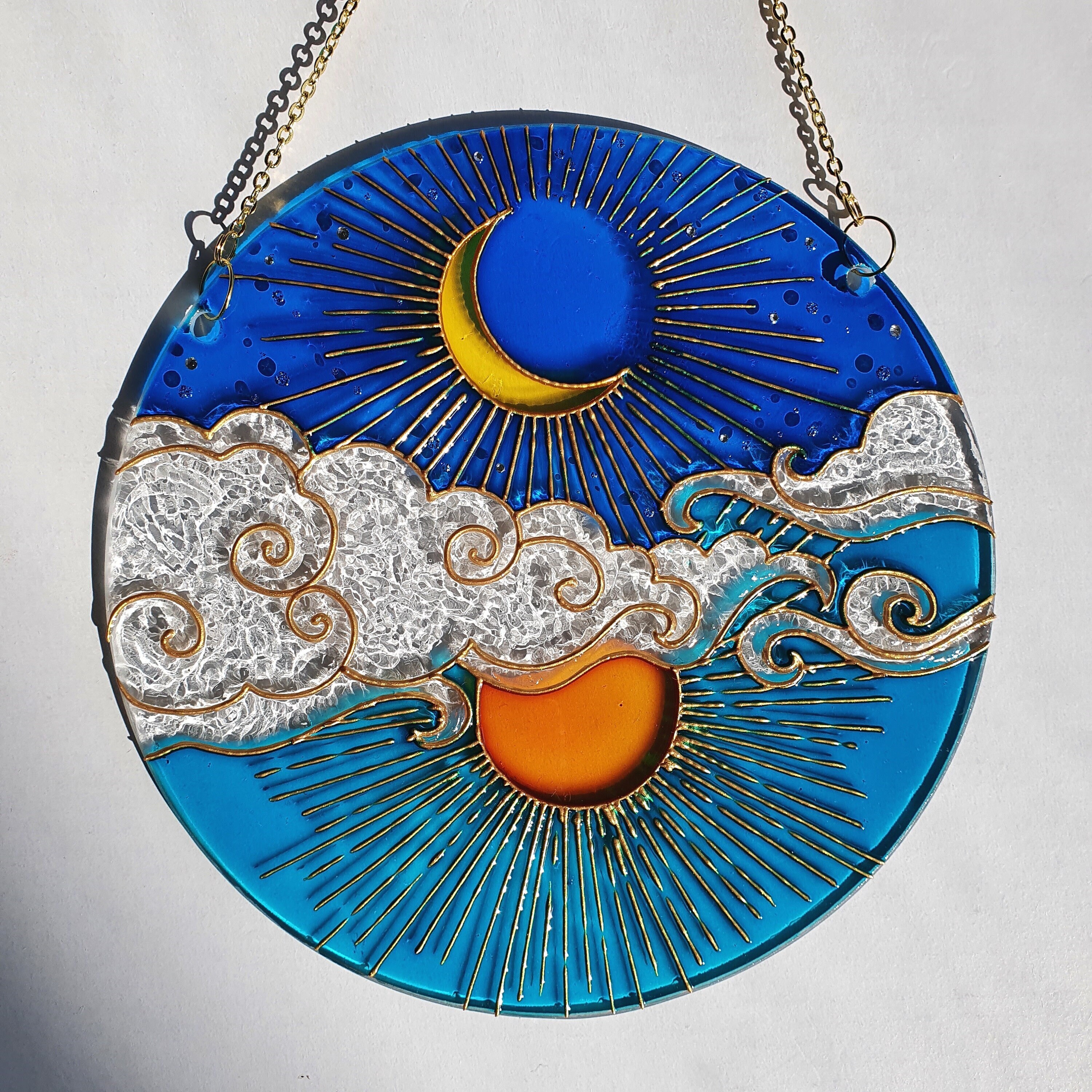Stained Glass Moon Sun Cloud Suncatcher for Window Hangings Etsy UK