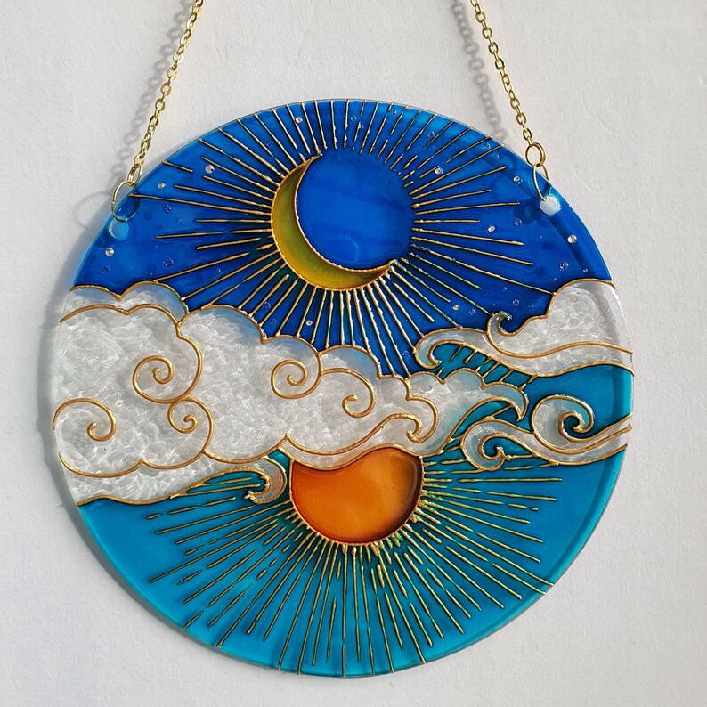 Stained Glass Moon Sun Cloud Suncatcher for Window Hangings Etsy