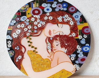 Klimt Mother and child Large Wall clock or stained glass panel (round or rectangular). Stained glass Painting
