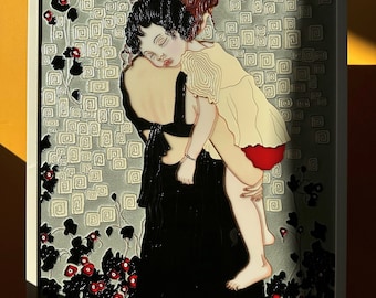 Stained glass panel Mommy and me Mothers day gift New mom gift Stained glass painting