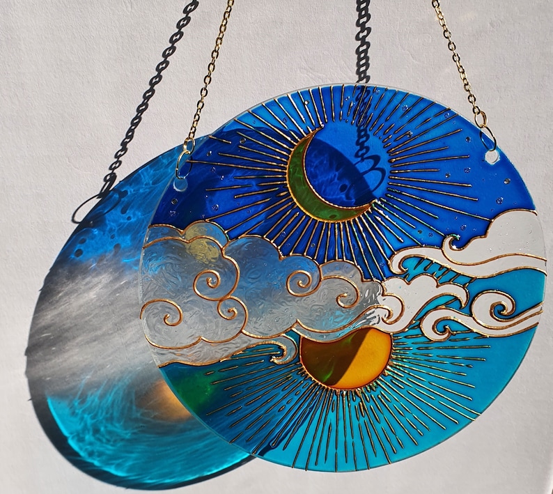 Stained Glass Moon Sun Cloud Suncatcher for Window Hangings Etsy