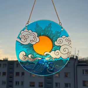 Stained glass Sun Cloud Sea Suncatcher for window hangings image 10