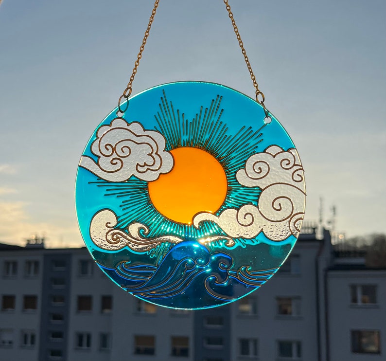 Stained glass Sun Cloud Sea Suncatcher for window hangings image 10
