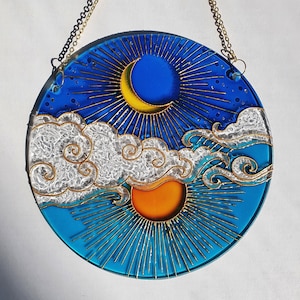 Stained glass Moon Sun Cloud Suncatcher for window