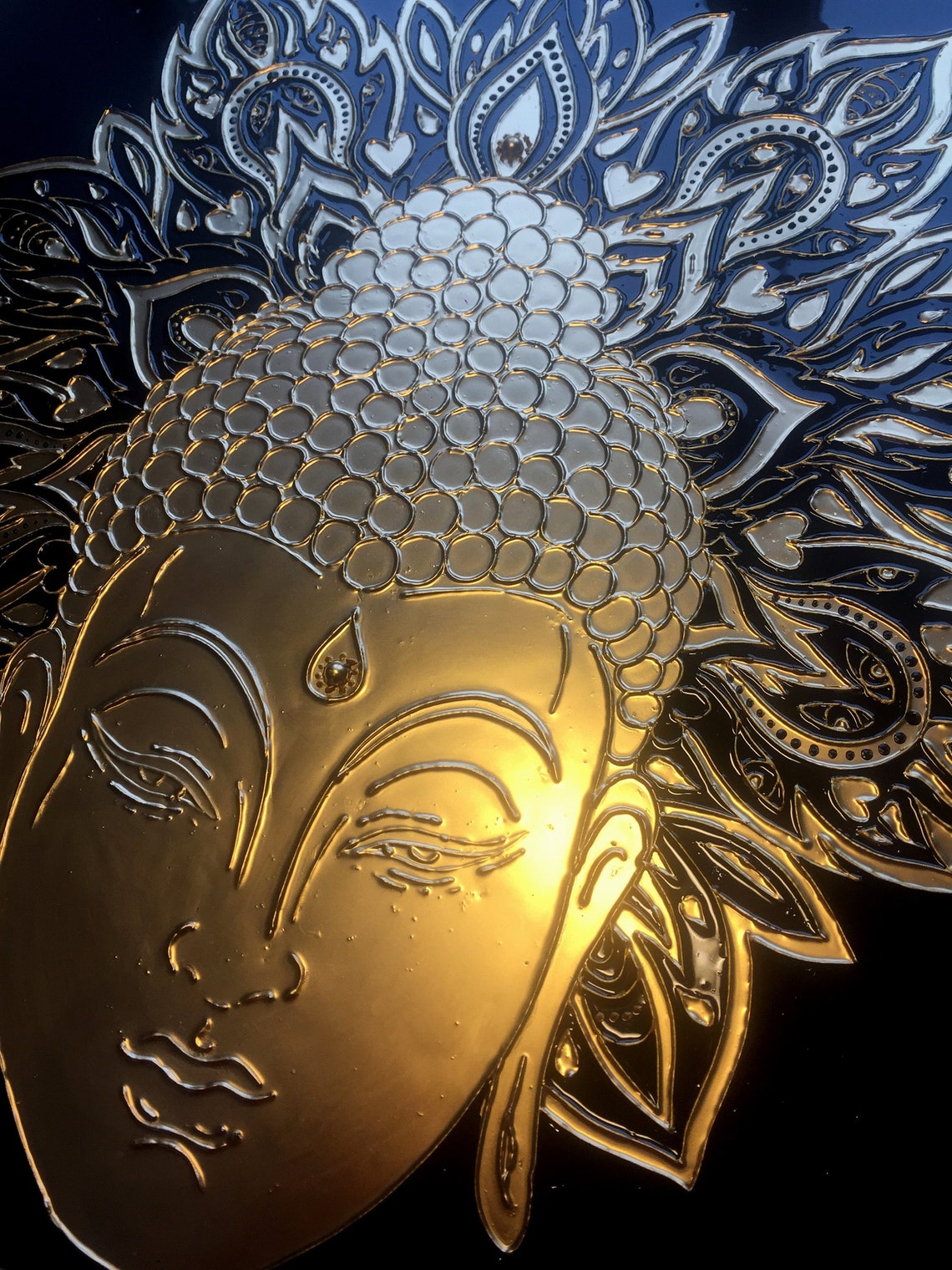 Buddha Large Stained Glass Panel Stained Glass Painting Unique Etsy