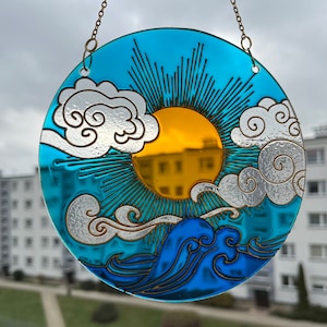 Stained glass Sun Cloud Sea Suncatcher for window hangings image 7