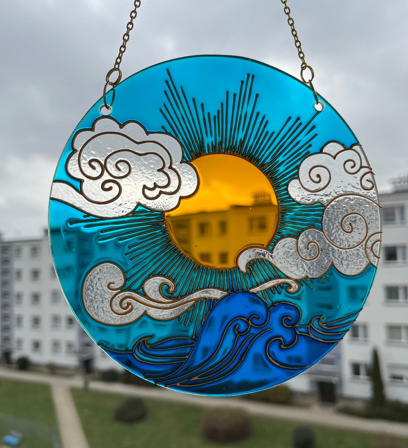 Stained glass Sun Cloud Sea Suncatcher for window hangings image 7