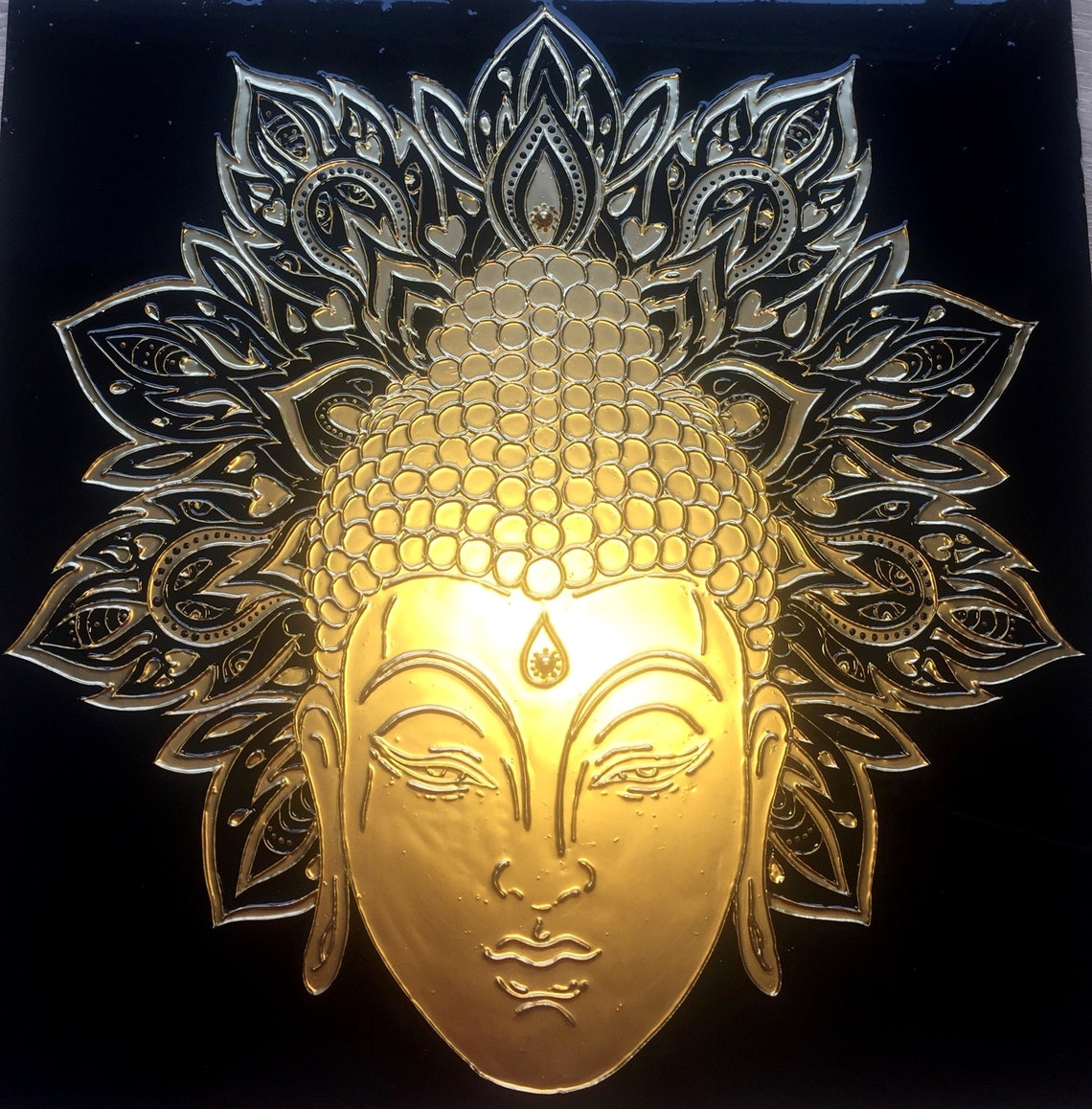 Buddha Large Stained Glass Panel Stained Glass Painting Unique Etsy