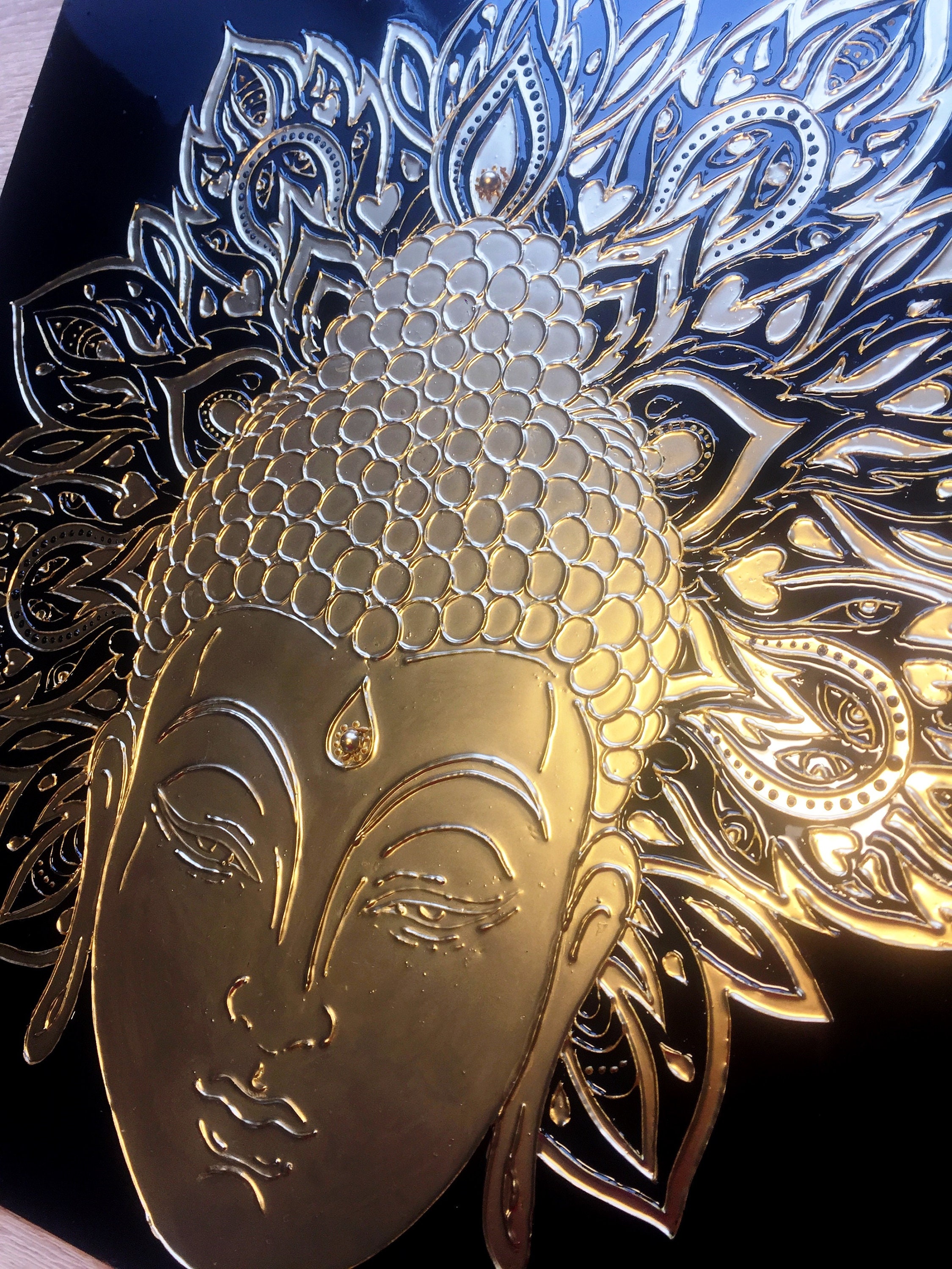 Buddha Large Stained glass panel Stained glass Painting Unique Etsy