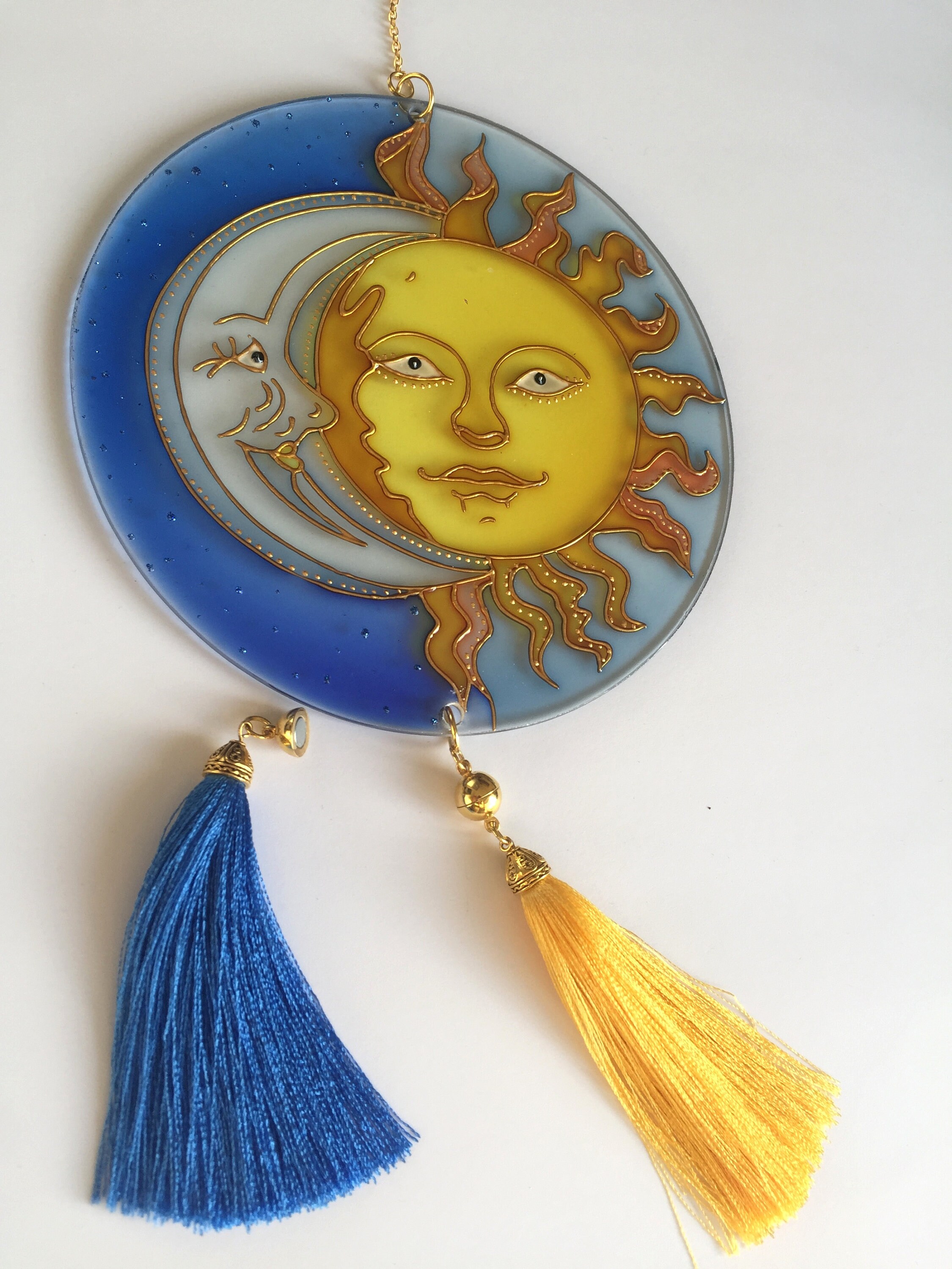 Stained Glass Decor Window Hangings Moon Suncatcher for Window Etsy