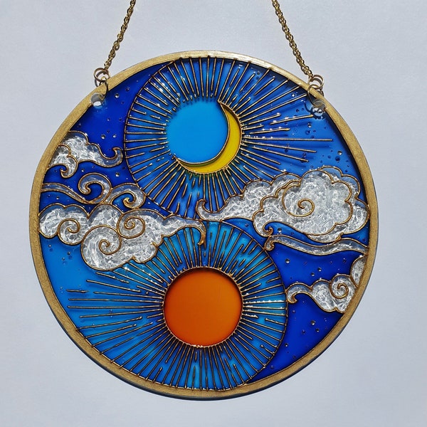 Stained glass Sun and moon Suncatcher for windows hangings