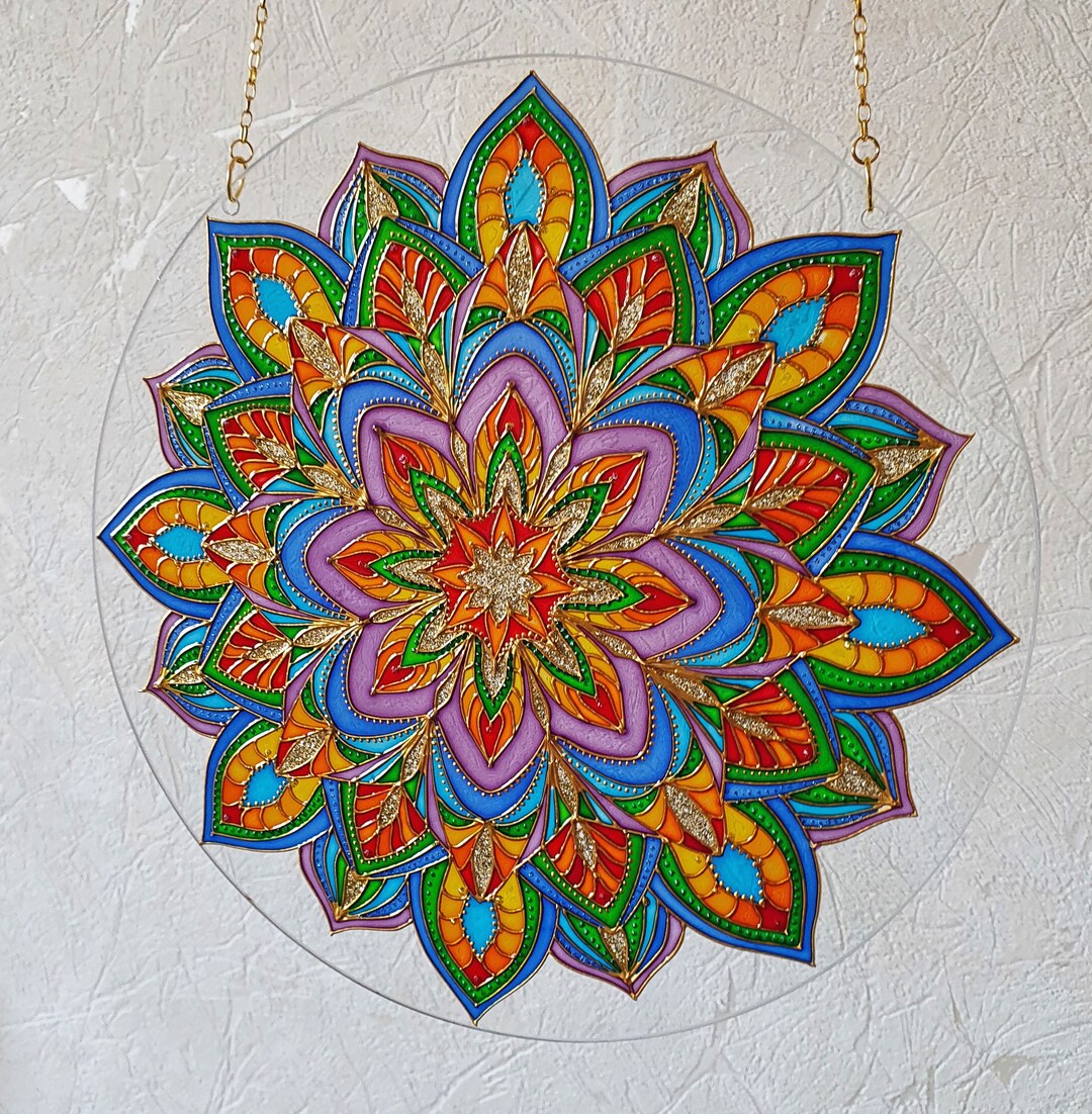 Sacred Geometry Wall Art Mandala Painting Stained Glass Decor Hanging ...