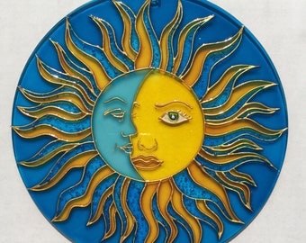 Sun Moon Celestial decor Suncatcher for Window Hanging Stained Glass Decor