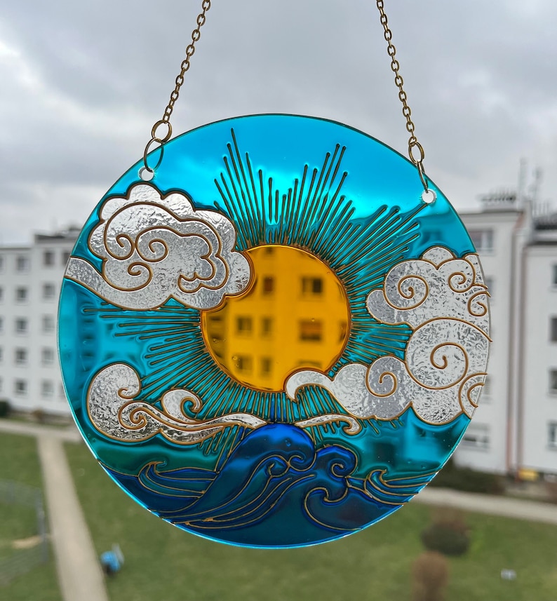 Stained glass Sun Cloud Sea Suncatcher for window hangings image 5