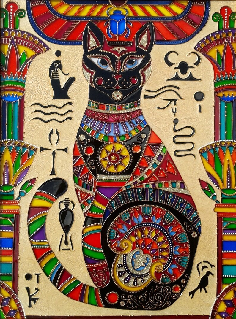Glas-in-loodpaneel Kamerdecor esthetisch Egyptisch zwart kattendecor afbeelding 9