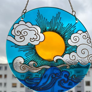 Stained glass Sun Cloud Sea Suncatcher for window hangings image 8