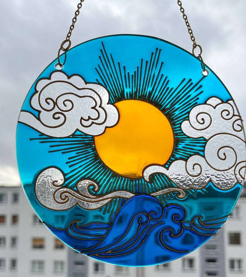 Stained glass Sun Cloud Sea Suncatcher for window hangings image 8