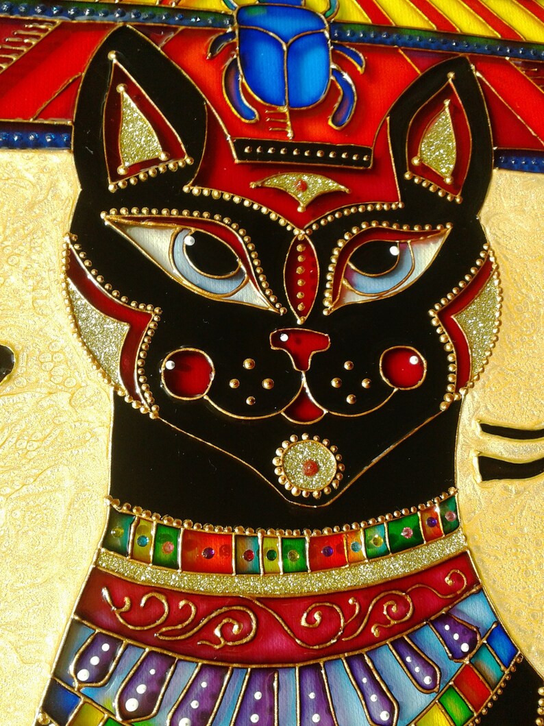 Glas-in-loodpaneel Kamerdecor esthetisch Egyptisch zwart kattendecor afbeelding 3