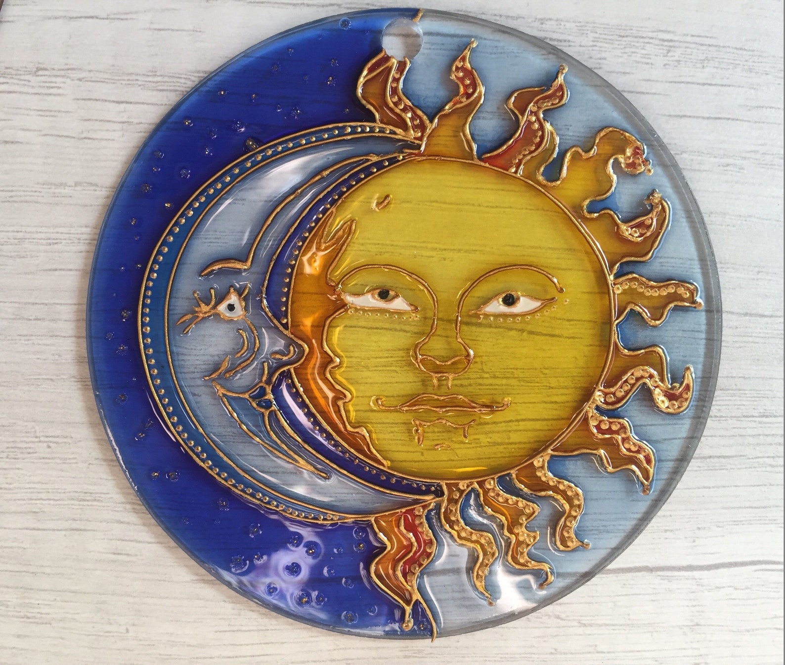 Stained Glass Decor Window Hangings Moon Suncatcher for Window Etsy