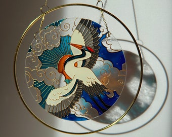 Japanese Crane Unique Suncatcher for window Mothers day gift Aesthetic room decor for every home Stained glass painting