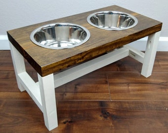 Dog Bowl Feeder - Large Dog Feeder - Farmhouse Style - Rustic Dog Bowl Stand - Raised Dog Bowl Feeder - Antique White dog feeder