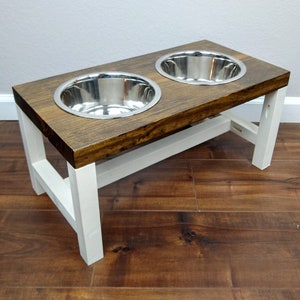 White dog bowl stand sales