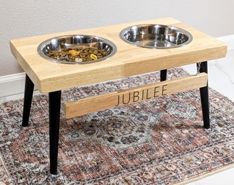 Soporte moderno para comederos de perros - Soporte para comederos de perros de estilo moderno de mediados de siglo - Comederos elevados para perros - Comedero elevado para perros - Estación de alimentación para mascotas - Personalización - Grande