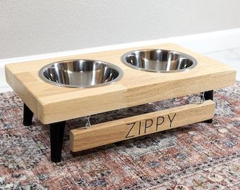 Soporte moderno para comederos de perros - Soporte para comederos de perros de estilo moderno de mediados de siglo - Comederos elevados para perros - Comedero elevado para perros - Estación de alimentación para mascotas - Personalización - Pequeño