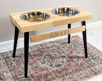 Soporte moderno para comederos de perros - Soporte para comederos de perros de estilo moderno de mediados de siglo - Comederos elevados para perros - Comedero elevado para perros - Estación de alimentación para mascotas - Personalización - Grande/Alto