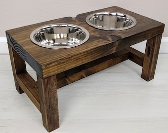 Elevated Dog Feeder Solid Oak Wood Two Stainless Steel 5 Etsy
