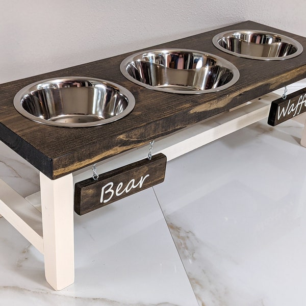 3 Bowl Dog Feeder - Dog Bowls with Stand  - Elevated Dog Bowls - Farmhouse Style Pet Feeding Station - Raised Dog Dish