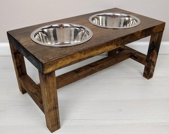 1 - Dog dining table / wooden food bowl (Black base / Oak top / 2 x 21 –  Handmade by Penninkhof