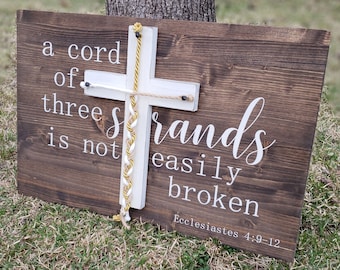 A Cord Of Three Strands Sign, A Cord of 3 Strands, Ecclesiastes 4:9-12, Wedding Ceremony Sign, Unity Ceremony Sign, Dark Walnut, Strand