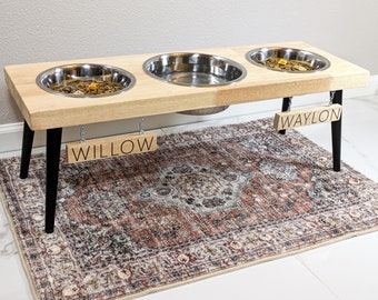 Soporte moderno para comederos de perros de 3 cuencos - Soporte para comederos de perros de estilo moderno de mediados de siglo - Comederos elevados para perros - Comedero elevado para perros - Estación de alimentación para mascotas - Personalización