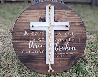 Unity Ceremony, A Cord Of Three Strands Sign, A Cord of 3 Strands, Ecc 4:9-12, Wedding Ceremony Sign, Wedding Gift, Dark Walnut, 18"