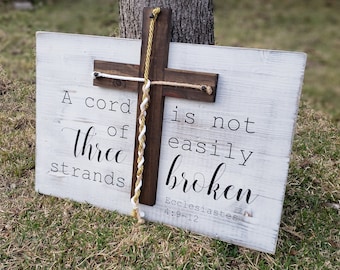 Unity Ceremony, A Cord Of Three Strands Sign, A Cord of 3 Strands, Ecc 4:9-12, Wedding Ceremony Sign, Wedding Gift, Distressed White, Offset