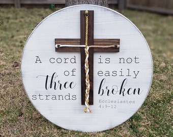 Unity Ceremony, A Cord Of Three Strands Sign, A Cord of 3 Strands, Ecc 4:9-12, Wedding Ceremony Sign, Wedding Gift, Distressed White, 24"