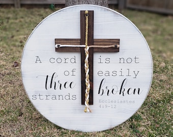 Unity Ceremony, A Cord Of Three Strands Sign, A Cord of 3 Strands, Ecc 4:9-12, Wedding Ceremony Sign, Wedding Gift, Distressed White, 24"