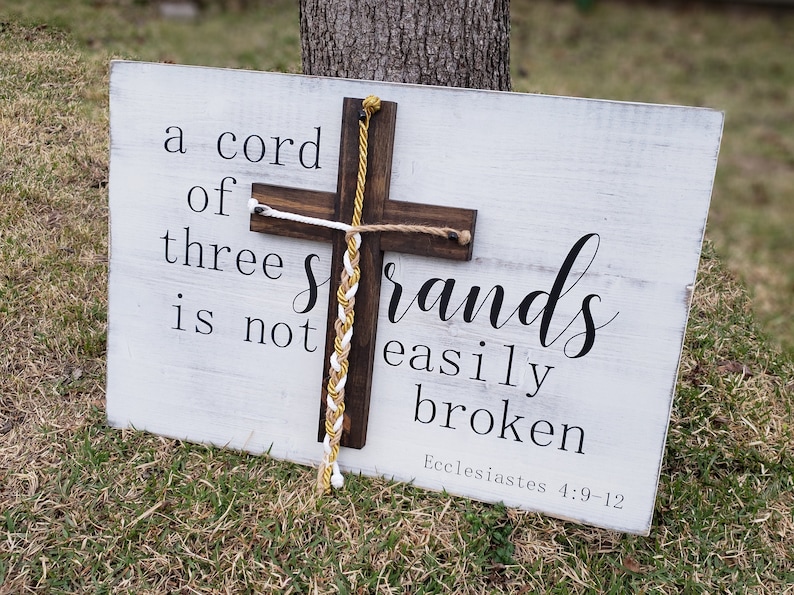 A Cord Of Three Strands Sign, A Cord of 3 Strands, Ecclesiastes 4:9-12, Wedding Ceremony Sign, Unity Ceremony Sign, Distressed White, Strand Distressed White