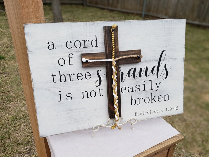 A Cord Of Three Strands Sign, A Cord of 3 Strands, Ecclesiastes 4:9-12, Wedding Ceremony Sign, Unity Ceremony Sign, Distressed White, Strand image 5