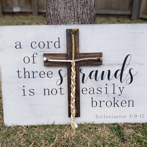 A Cord Of Three Strands Sign, A Cord of 3 Strands, Ecclesiastes 4:9-12, Wedding Ceremony Sign, Unity Ceremony Sign, Distressed White, Strand image 3