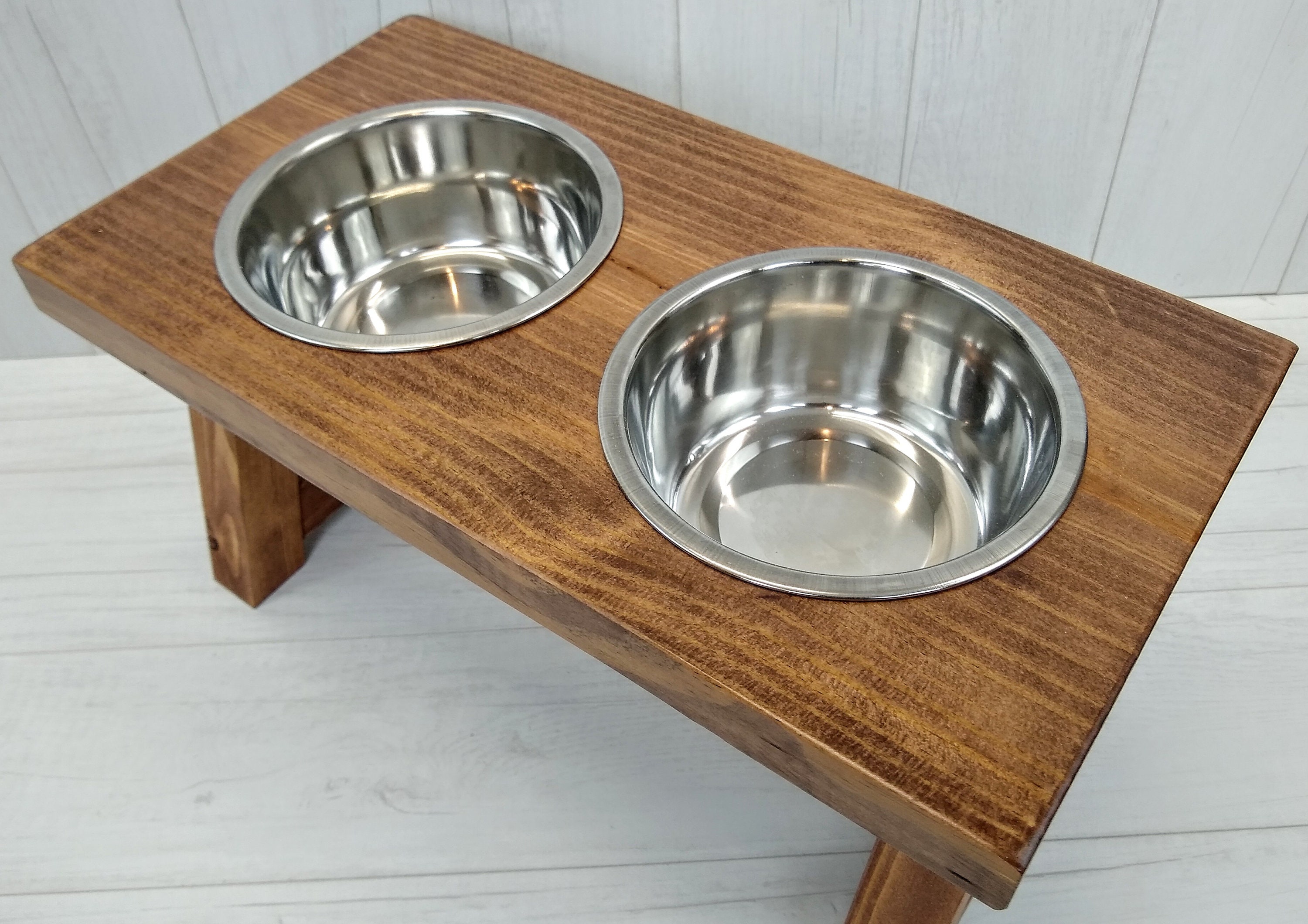 Large Handmade Elevated Double Dog Bowl Stand – Solid Wood
