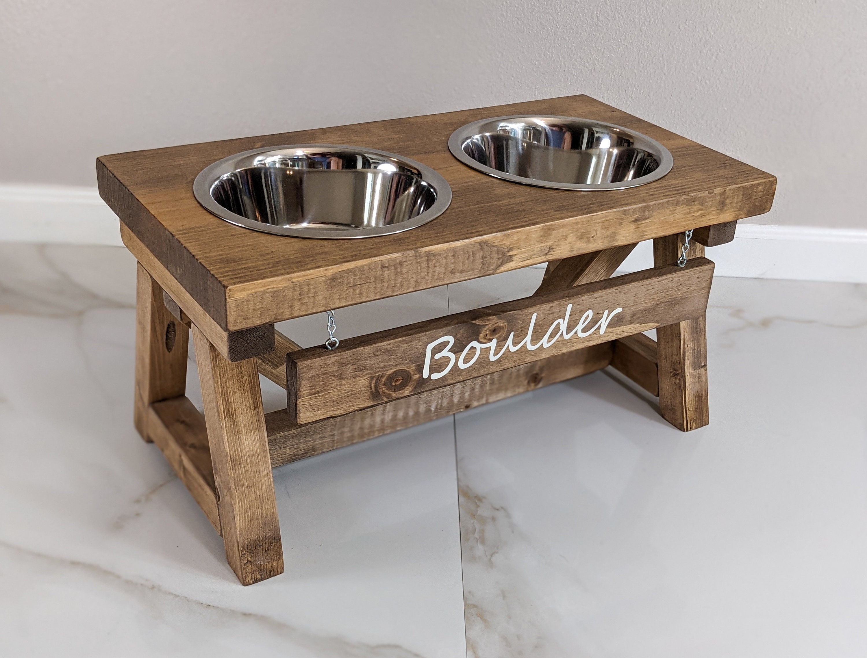 Natural Wood Dog Bowl Stand, Handmade Dog Bowl Stand