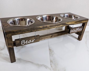 3 Bowl Pet Feeder - 3 Dog Bowls - Dog Bowl Stand - Elevated Dog Bowl - Pet Feeding Stand - Raised Dog Dish Stand - Raised dog bowls