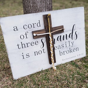 A Cord Of Three Strands Sign, A Cord of 3 Strands, Ecclesiastes 4:9-12, Wedding Ceremony Sign, Unity Ceremony Sign, Distressed White, Strand image 2