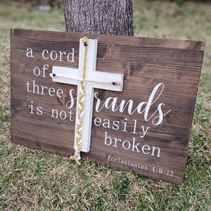A Cord Of Three Strands Sign, A Cord of 3 Strands, Ecclesiastes 4:9-12, Wedding Ceremony Sign, Unity Ceremony Sign, Distressed White, Strand Dark Walnut